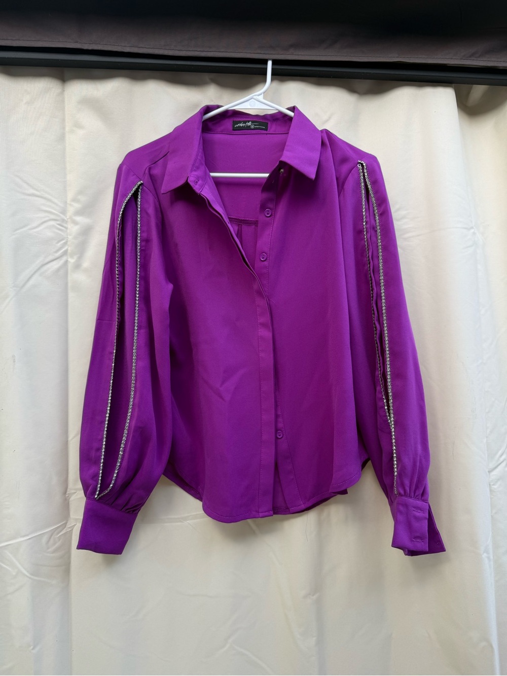Embellished Purple Button-Up Blouse - Women